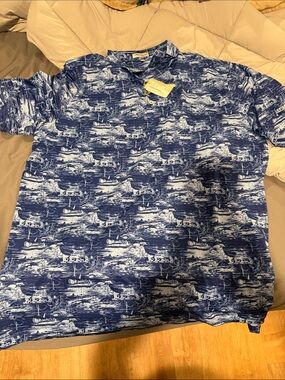 NWT Peter Millar Blue Scenic Golf Polo with Sun Protection